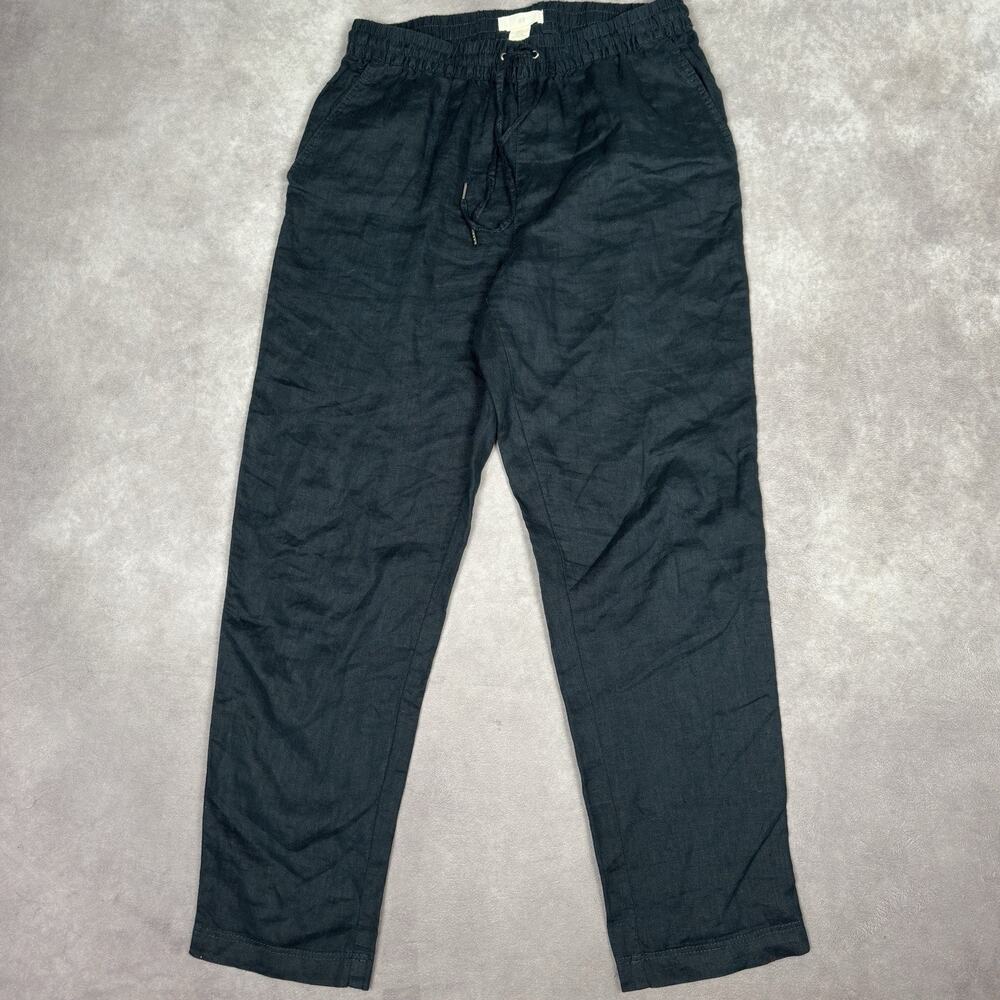 H&M 100% Linen Pants Women’s Sz Small Navy Blue Pull On Drawstring Elastic Waist